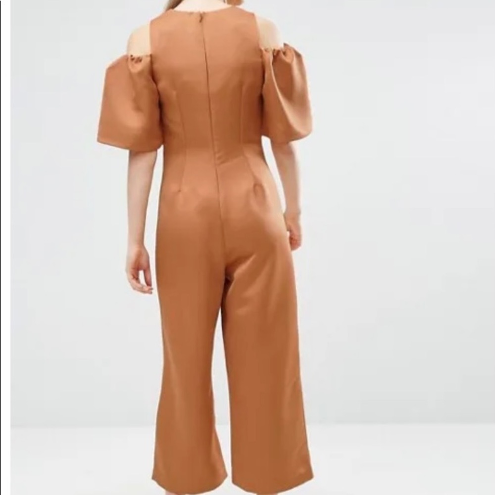 ASOS Bonded Off Shoulder Gold Jumpsuit Size 4 - Picture 2 of 10